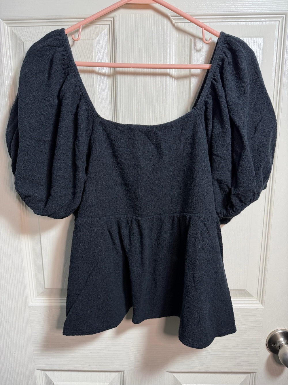 Women’s Madewell Lightspun Millbrook Peplum Puff-Sleeve Top, size Large
